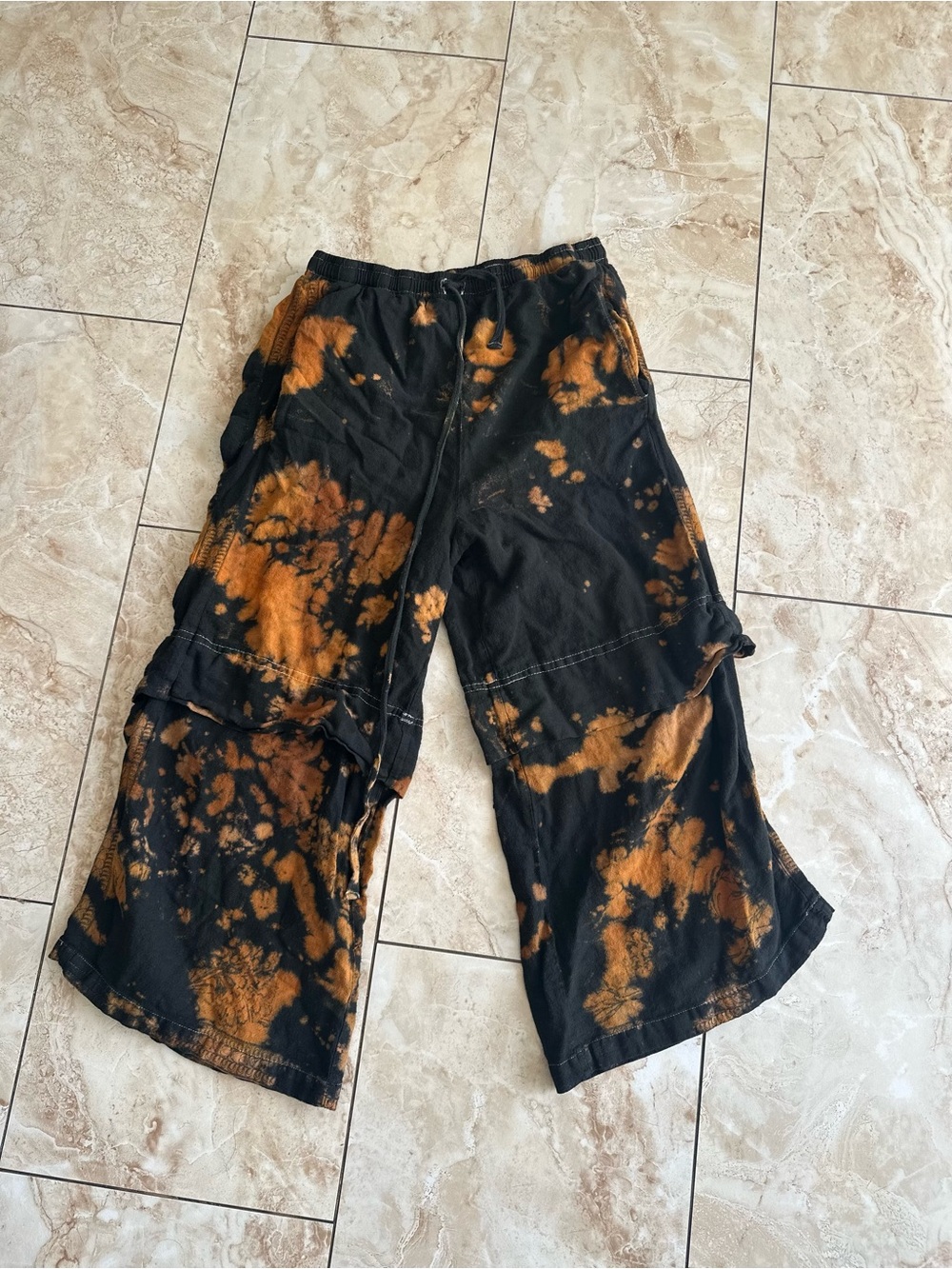 Woman  Black & Orange Tie-Dye Cargo Pants